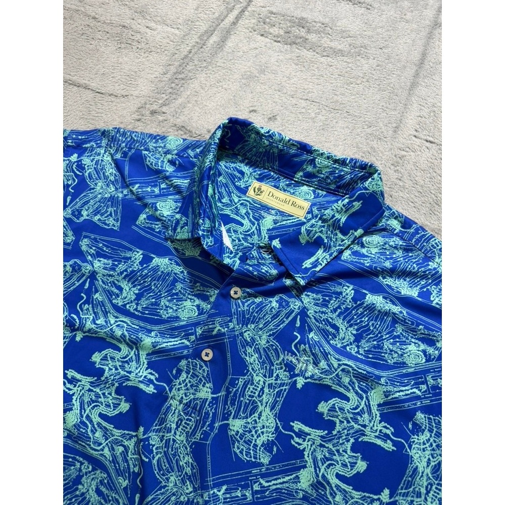 Donald Ross Polo Shirt Mens XXL Blue Golf Print Performance Short Sleeve - Picture 4 of 11